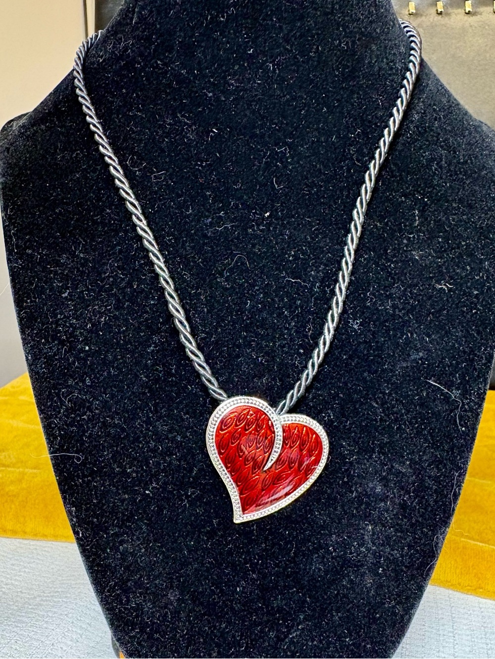 Lia Sophia Red Heart Pendant Necklace with Twisted black chain